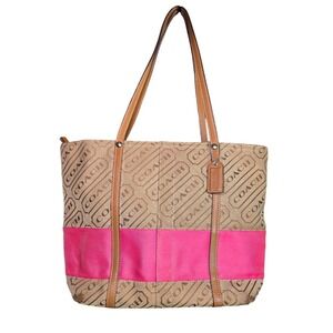 Coach Gallery Optic Print Pink Stripe Tote Bag Purse Handbag‎